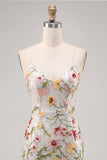 Sparkly Ivory Spaghetti Straps Beaded Floral Tight Short Homecoming Dress