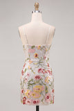 Sparkly Ivory Spaghetti Straps Beaded Floral Tight Short Homecoming Dress