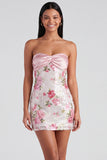 Strapless Sequins Tight Short Sparkly Light Pink Floral Homecoming Dress