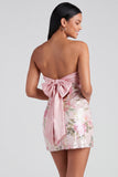 Strapless Sequins Tight Short Sparkly Light Pink Floral Homecoming Dress