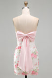 Strapless Sequins Tight Short Sparkly Light Pink Floral Homecoming Dress