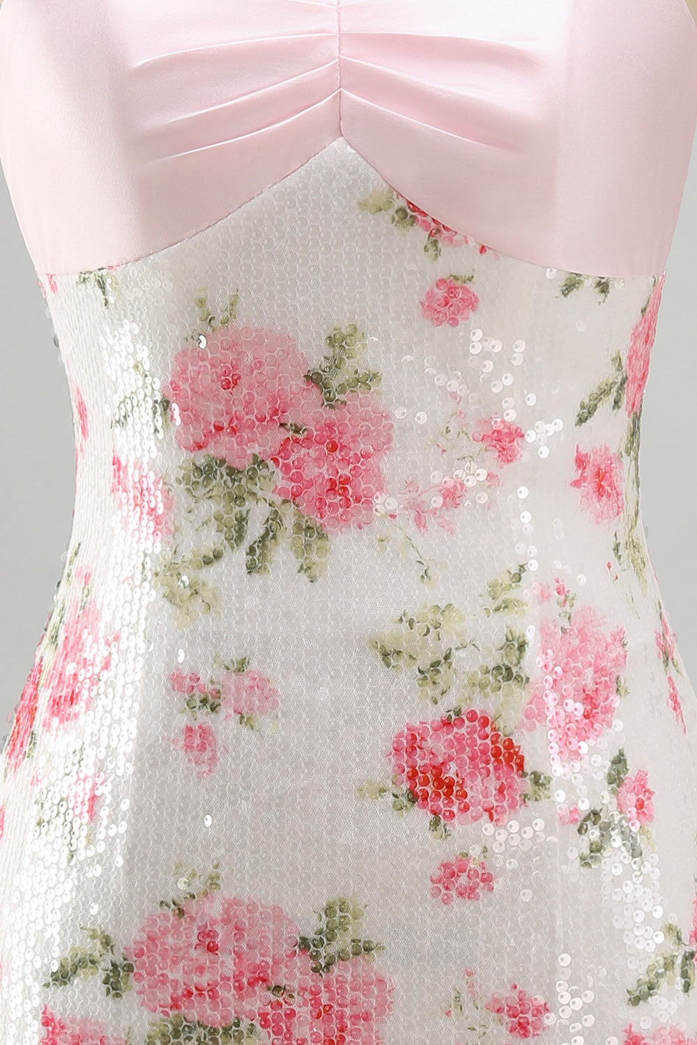 Strapless Sequins Tight Short Sparkly Light Pink Floral Homecoming Dress