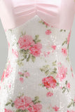 Strapless Sequins Tight Short Sparkly Light Pink Floral Homecoming Dress
