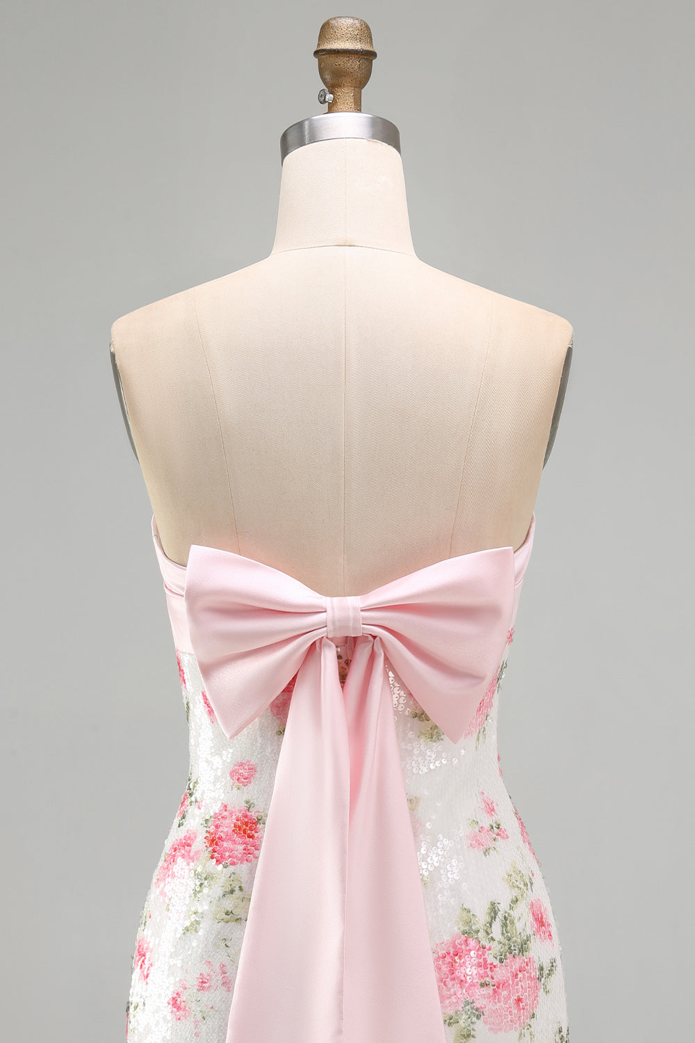 Strapless Sequins Tight Short Sparkly Light Pink Floral Homecoming Dress