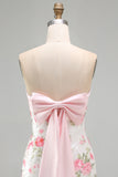 Strapless Sequins Tight Short Sparkly Light Pink Floral Homecoming Dress
