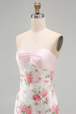 Strapless Sequins Tight Short Sparkly Light Pink Floral Homecoming Dress