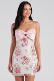 Sequins Floral Tight Short Sparkly Light Pink Homecoming Dress with Bow