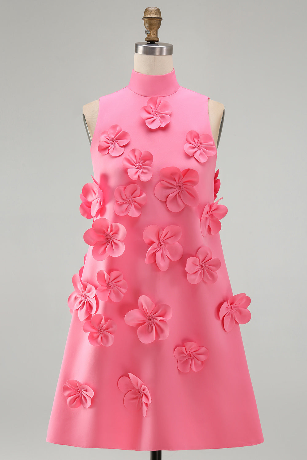 Hot Pink Short Floral High Neck A Line Homecoming Dress