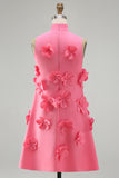 Hot Pink Short Floral High Neck A Line Homecoming Dress