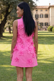 Hot Pink Short Floral High Neck A Line Homecoming Dress