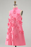 Hot Pink Short Floral High Neck A Line Homecoming Dress