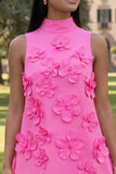 Hot Pink Short Floral High Neck A Line Homecoming Dress