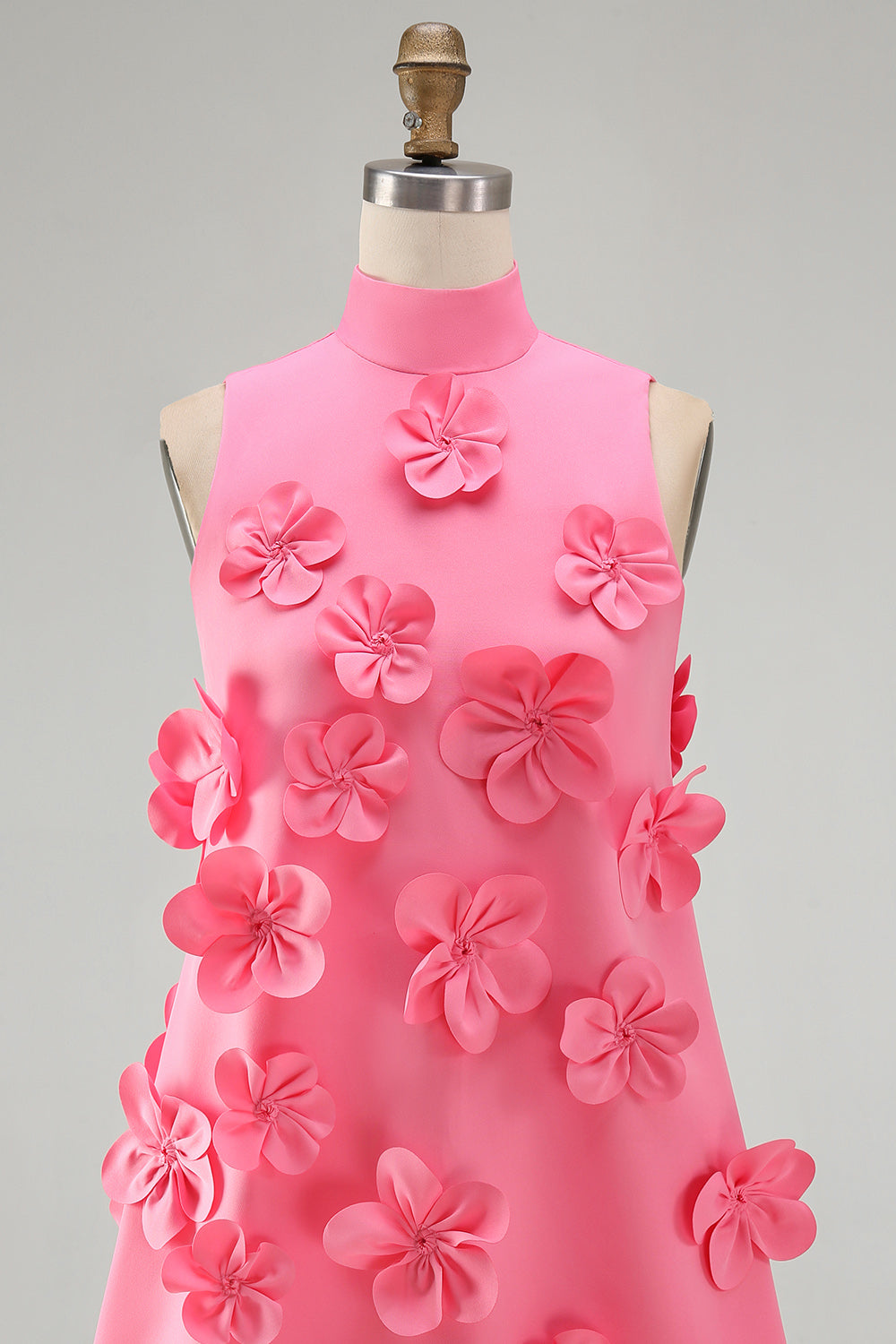 Hot Pink Short Floral High Neck A Line Homecoming Dress