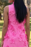 Hot Pink Short Floral High Neck A Line Homecoming Dress