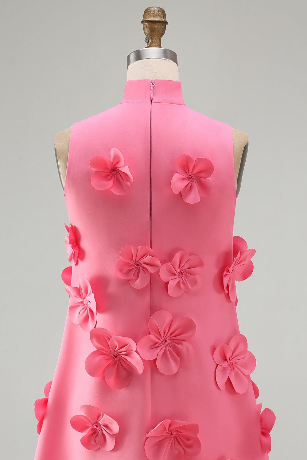 Hot Pink Short Floral High Neck A Line Homecoming Dress