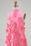 Hot Pink Short Floral High Neck A Line Homecoming Dress