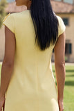 Butter Yellow Short Floral Round Neck Homecoming Dress with Sleeves