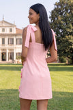 Pink Short Floral Thick Straps A Line Homecoming Dress with Bows
