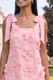 Pink Short Floral Thick Straps A Line Homecoming Dress with Bows