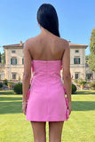 Hot Pink Short Floral Strapless Homecoming Dress