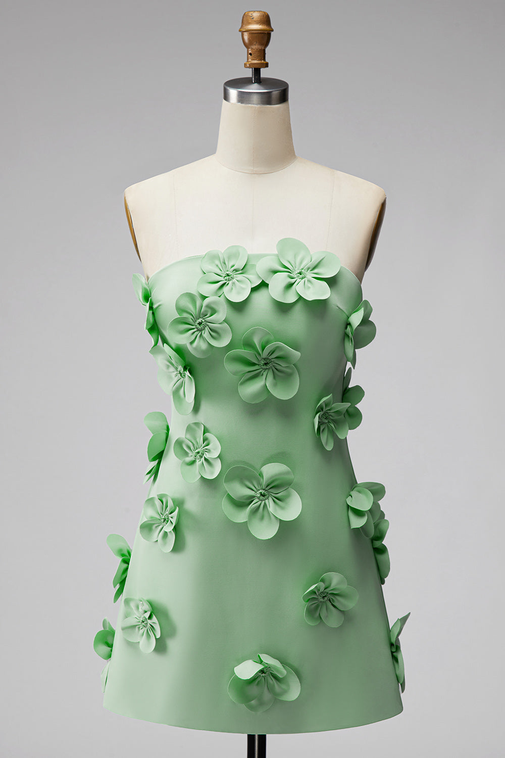 Sage Green Short Strapless Tight Homecoming Dress with 3D Flowers