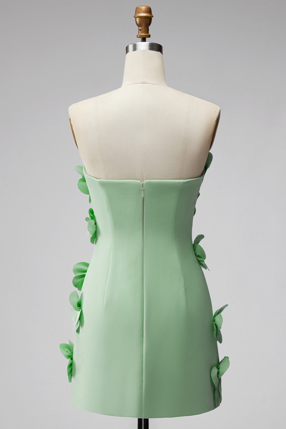 Sage Green Short Strapless Tight Homecoming Dress with 3D Flowers