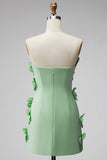 Sage Green Short Strapless Tight Homecoming Dress with 3D Flowers