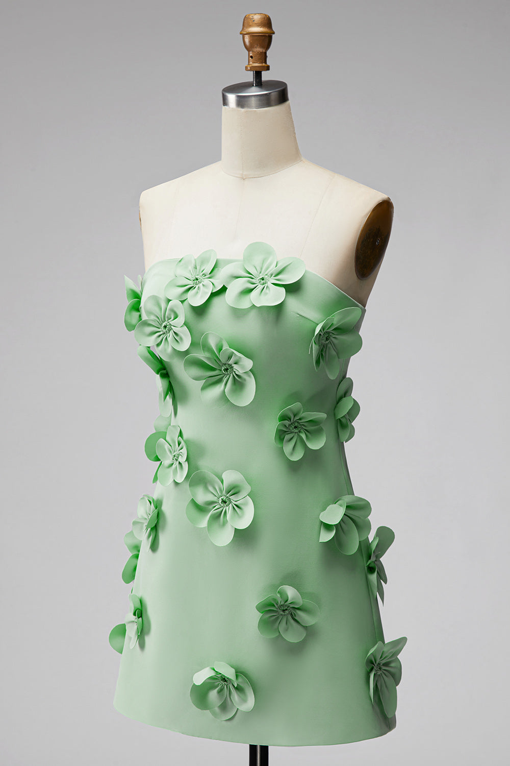 Sage Green Short Strapless Tight Homecoming Dress with 3D Flowers