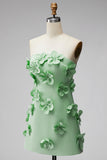 Sage Green Short Strapless Tight Homecoming Dress with 3D Flowers