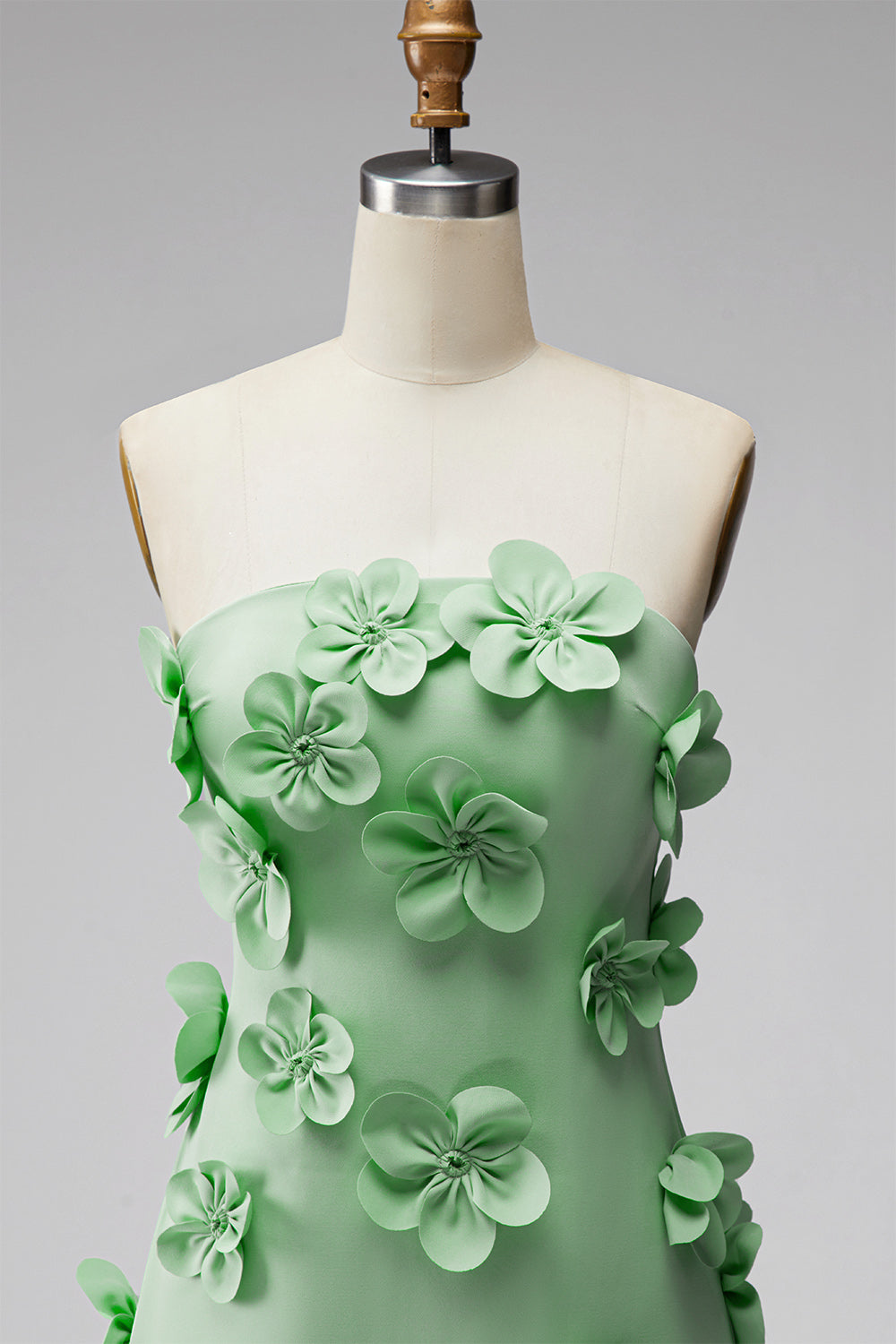 Sage Green Short Strapless Tight Homecoming Dress with 3D Flowers