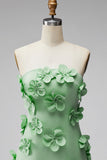 Sage Green Short Strapless Tight Homecoming Dress with 3D Flowers