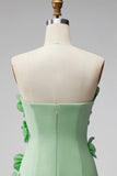 Sage Green Short Strapless Tight Homecoming Dress with 3D Flowers