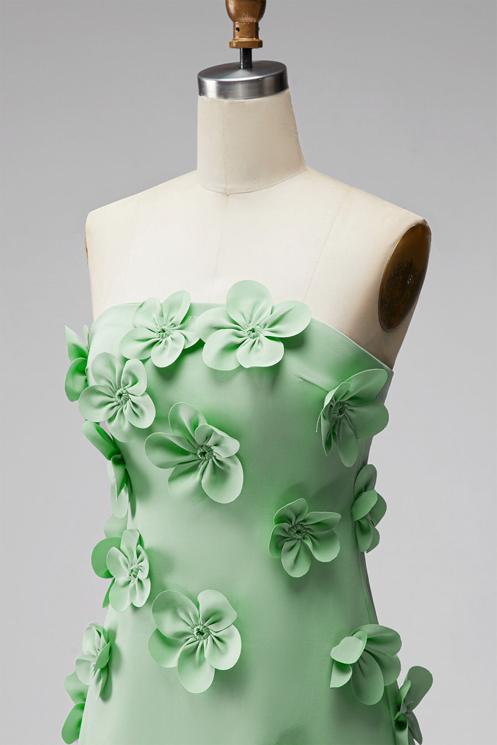 Sage Green Short Strapless Tight Homecoming Dress with 3D Flowers