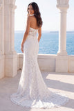 Beaded Floral Halter Sparkly Ivory Mermaid Sweep Train Wedding Dress