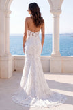 Mermaid Ivory Halter Backless Floral Lace Sweep Train Wedding Dress