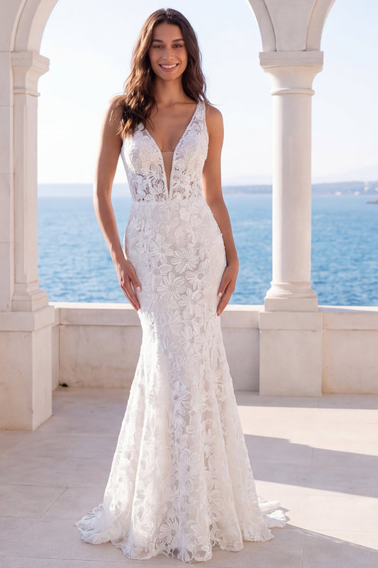 slim fit dress slacks Boho Blush Wedding Dress with Ivory Lace 3D Flower Appliques main image 1
