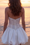 Sparkly Ivory Corset Strapless A Line Short Graduation Dress with Sequins