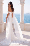 Mermaid Sweep Train Sparkly Ivory Beaded Wedding Dress with Cape