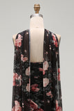Black Strapless Ruched Floral Mermaid Long Formal Dress with Slit