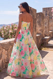 Daffodil Pink Flower A Line Strapless Long Formal Dress