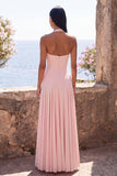 Pink Halter A Line Backless Long Formal Dress
