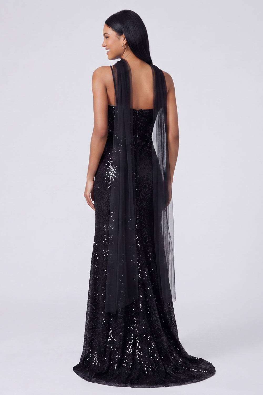 Sparkly Yellow V-Neck Sequins Mermaid Long Formal Dress with Slit