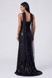 Sparkly Yellow V-Neck Sequins Mermaid Long Formal Dress with Slit