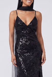 Sparkly Yellow V-Neck Sequins Mermaid Long Formal Dress with Slit