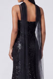 Sparkly Yellow V-Neck Sequins Mermaid Long Formal Dress with Slit
