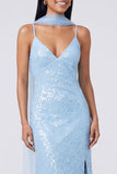 Sparkly Yellow V-Neck Sequins Mermaid Long Formal Dress with Slit