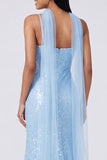 Sparkly Yellow V-Neck Sequins Mermaid Long Formal Dress with Slit