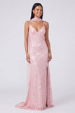 Sparkly Yellow V-Neck Sequins Mermaid Long Formal Dress with Slit