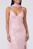 Sparkly Yellow V-Neck Sequins Mermaid Long Formal Dress with Slit