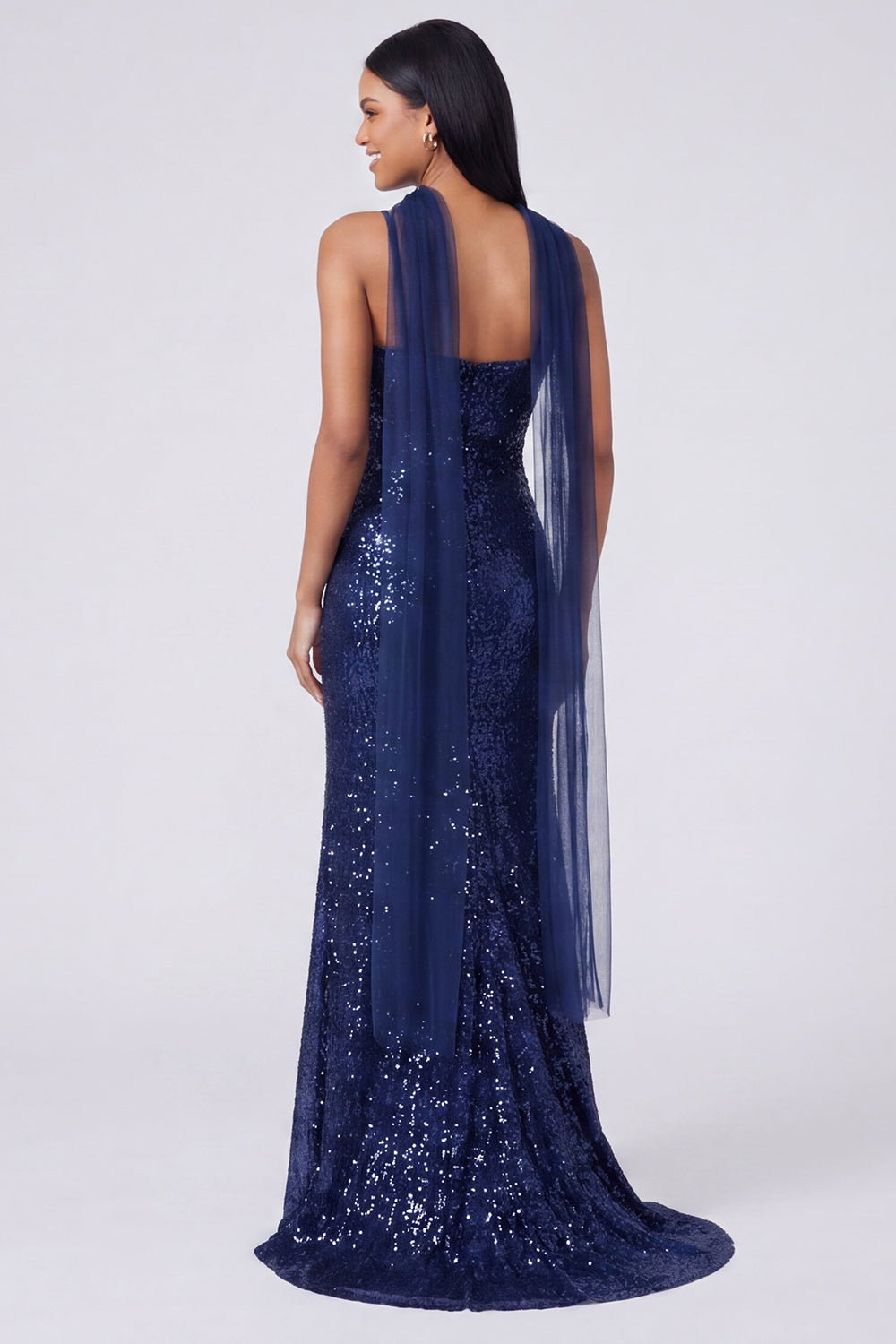 Sparkly Yellow V-Neck Sequins Mermaid Long Formal Dress with Slit